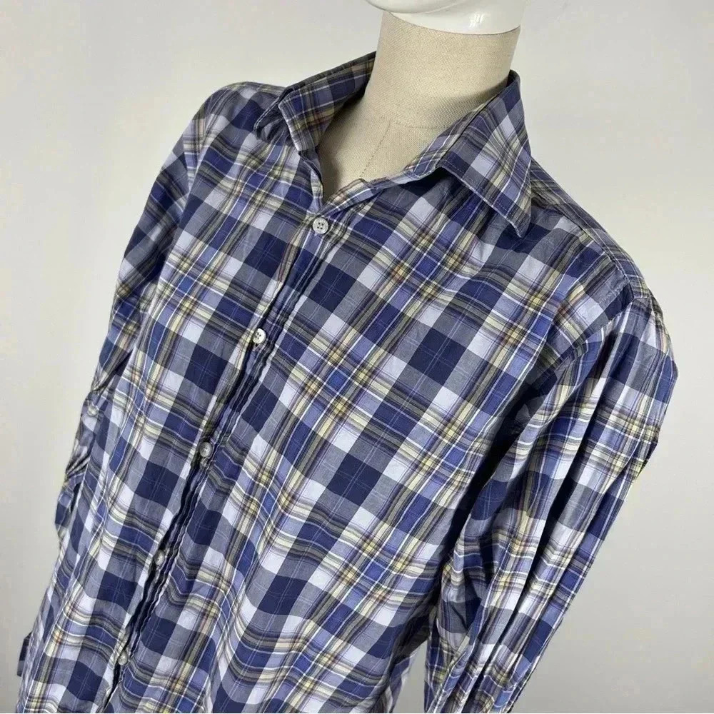 ETRO Milano Men’s Plaid Button Down Shirt - Blue/Yellow - Size 39 M - Italy❤️ - Picture 3 of 9